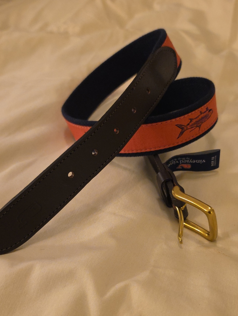 Vineyard Vines Leather And Canvas Belt with Brass Buckle